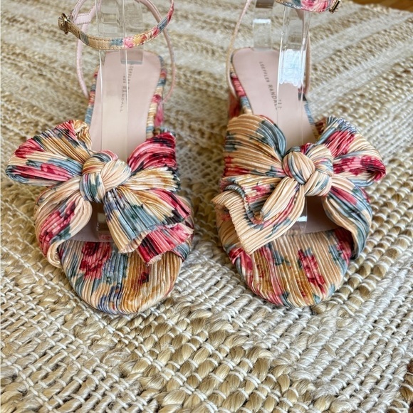 Loeffler Randall Dahlia Pleated Bow Heels Ankle Strap Cream Floral 10.5 - Picture 5 of 14